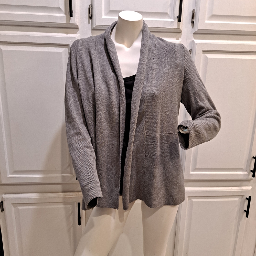 Talbots Heather Gray Cotton Blend Knit Open Cardigan Sweater